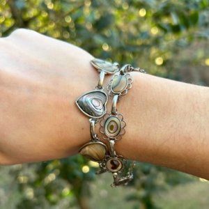 ❤️❤️ VTG Abalone Shell Silver Tone Link Bracelet – 2 LOT